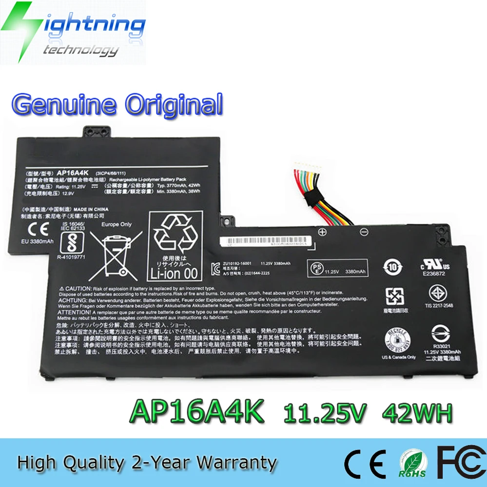 Фото Аккумулятор для ноутбука AP16A4K 11.25V 42Wh 3770mAh для Acer Swift 1 SF113-31, ASPIRE AO1-132, N16Q9 №1