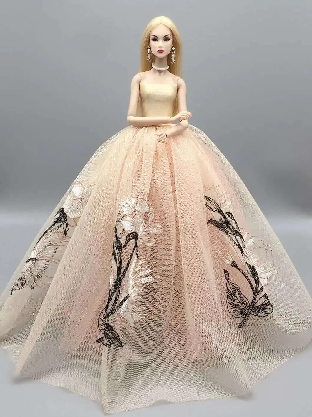 

1/6 BJD Doll Dress for Barbie Doll Clothes Apricot Floral Wedding Dresses Princess Outfits Gown Vestido 11.5" Dolls Accessories