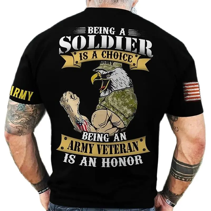

Футболка мужская с принтом ветеранов армии США, Повседневная рубашка из полиэстера с круглым вырезом и короткими рукавами, уличная модная свободная одежда, на лето