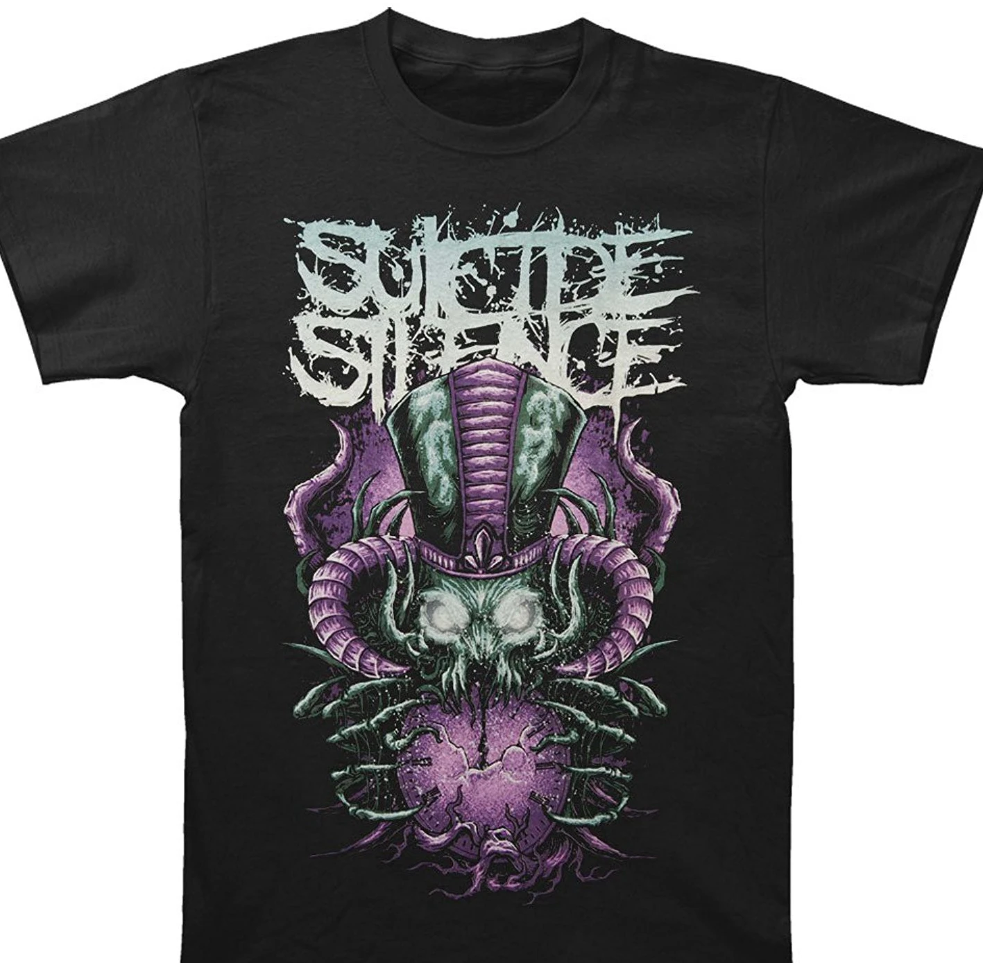 

100% Cotton T Shirt For Boy Suicide Silence Mens Purple Time Stealer Skull T-Shirt