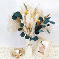 high quality small flower pure color soft feel wheat ear magnolia eucalyptus pampas grass dried flower bouquet home decoration