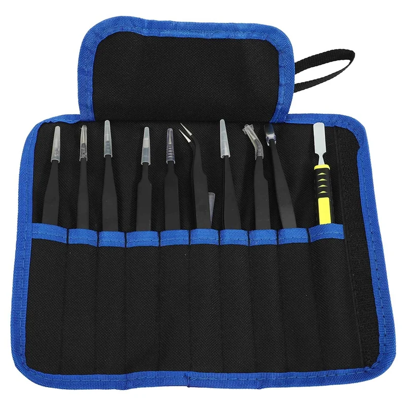 

Precision Tweezer Set,10 Pack ESD Tweezers Set Stainless Steel Long Tweezers with Curved,Pointed,Slanted Tips