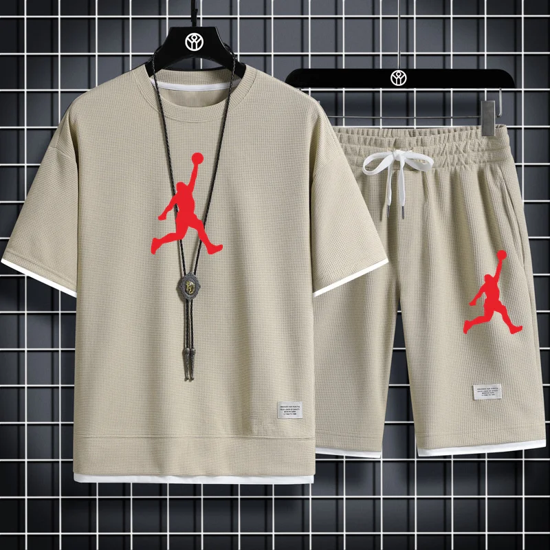 Men's T-shirt + Shorts Set Summer Breathable Casual T Shirt Running Set Fashion Harajuku Printed Male Sport Suit 2023 New