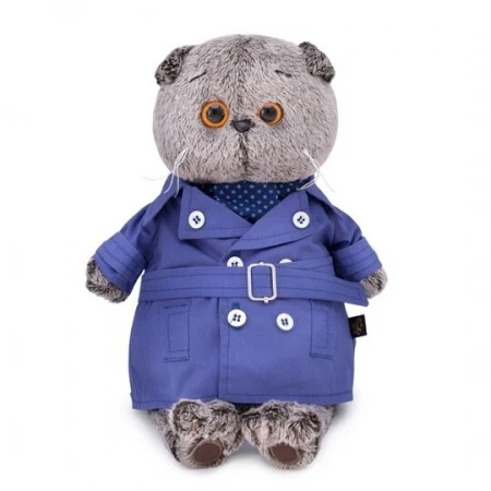 Basik &amp Co soft designer cat in blue raincoat ks19-102 | Stuffed Plush Animals