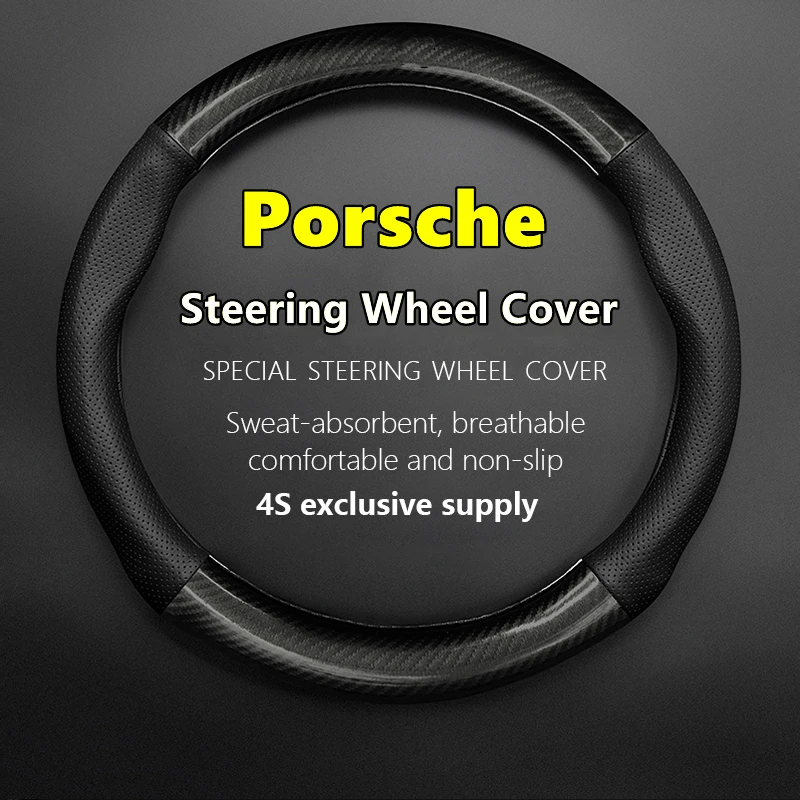 

For Porsche Steering Wheel Cover Genuine Leather Carbon Fiber Thin Fit Macan Panamera 718 Cayenne 911 Boxster Cayman Carrera 917