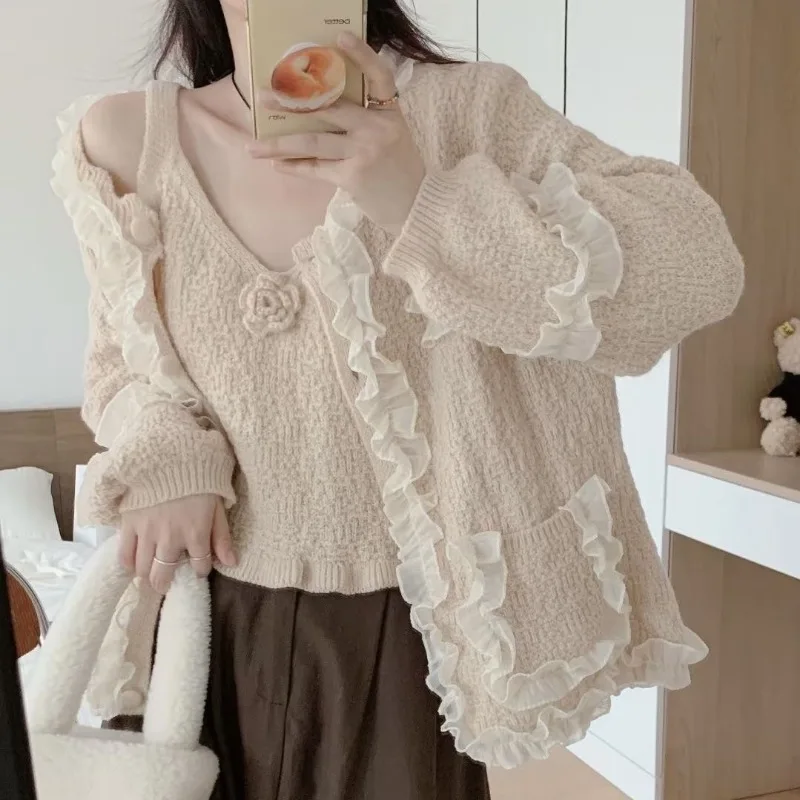 Французский вязаный кардиган с 3d цветами жилет для женщин модный свободный