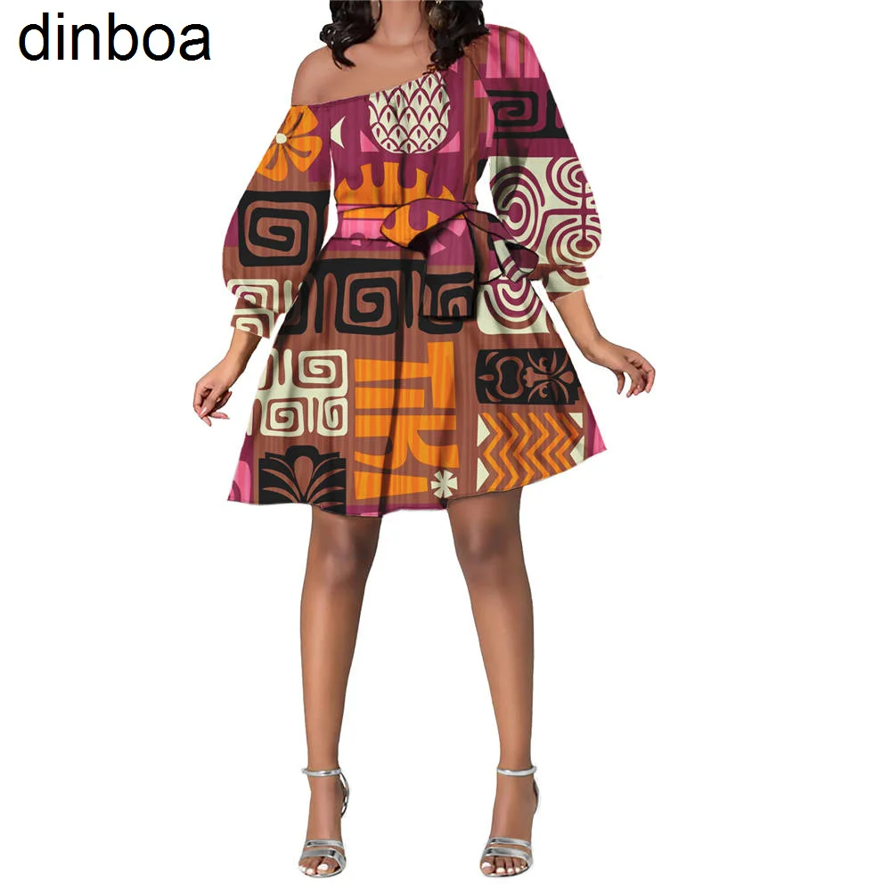 

African Women Clothing Fashion Off Shoulder Ankara Wax Printed Evening Club Dress Sexy Bandage Short High Waist Casual Dresses
