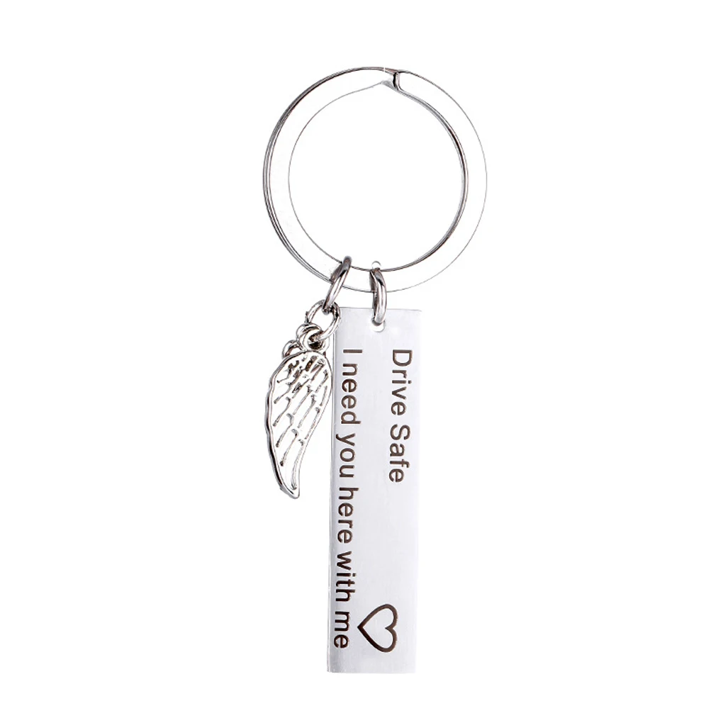 

Personalize Fashion Keyring Hand Engraved Drive Safe I Need You Here With Me Heart Keychain Couples Boyfriend Jewelry Gift
