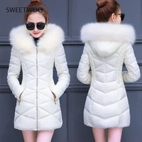 women winter jackets coats down cotton hooded parkas feminina warm outwear faux fur collar long coats contracted slim