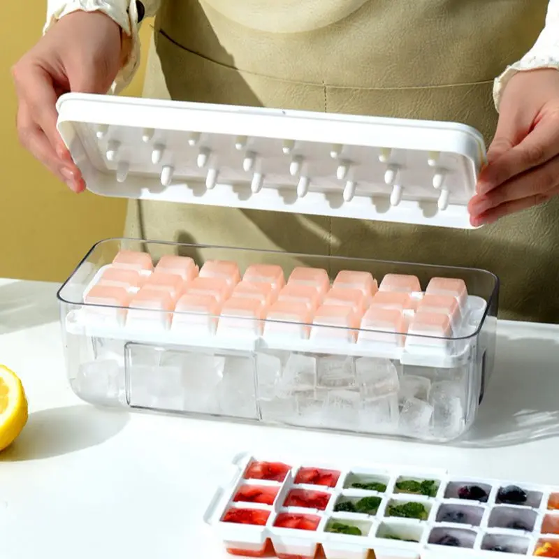 

Квадратная форма для льда с 24/48 ячейками, форма для льда с пластиковым ящиком для хранения, льдогенератор для холодных напитков, для кухни, бара