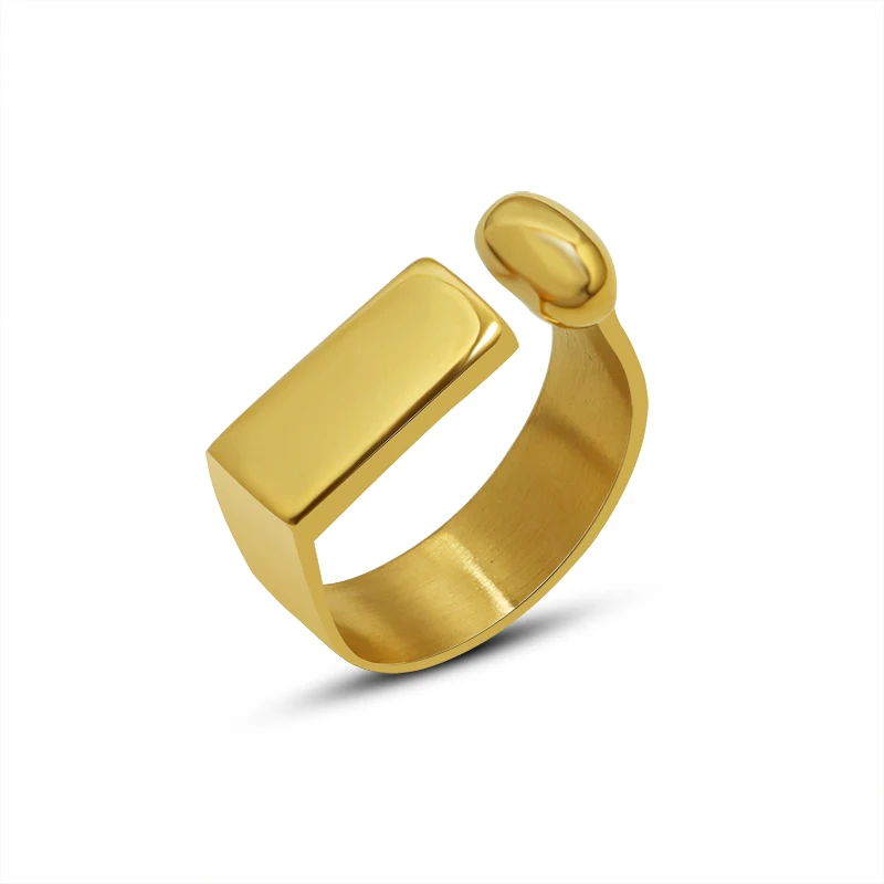 

Женское кольцо из нержавеющей стали, простое регулируемое кольцо в японском и корейском стиле с геометрическим узором, открытое, не выцвета...