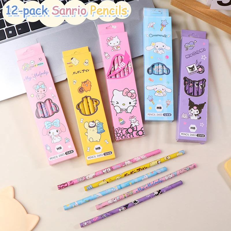 12 упаковок карандашей Kawaii Sanrio Hello Kitty HB аниме Cinnamoroll Kuromi My Melody карандаши для письма