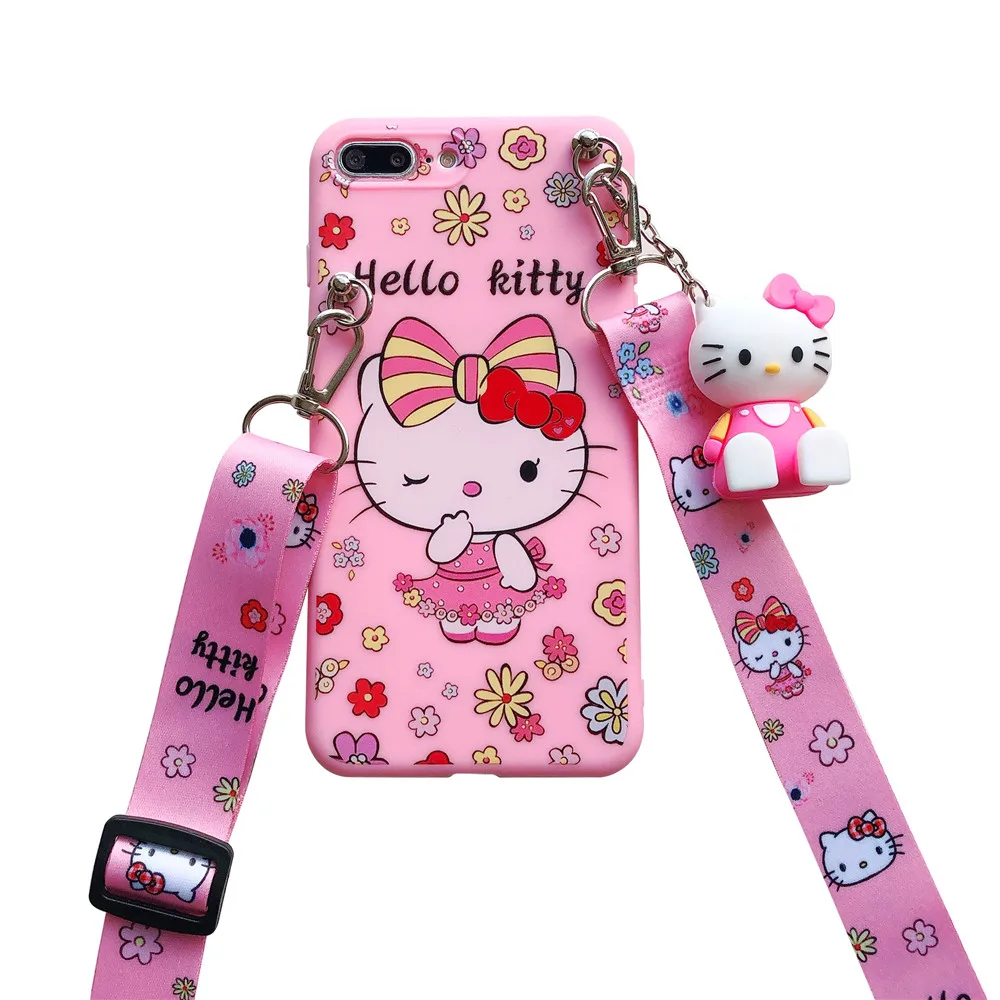 For Xiaomi Redmi 8 8A 9 9A 9T 9C 10 10A 10C 11A 12C Note 7 8 9 9s 10 11 Pro POCO M3 X3 Hello Kitty Phone Case With Holder Rope images - 6