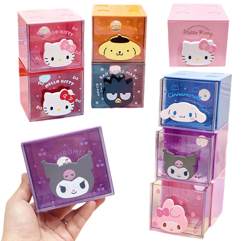 

Sanrioed Kittly Cinnamoroll My Melody Kuromi Purin Dog Storage Box Anime Kawaii ABS Puzzle Jewelry Drawer Storage Box 8*9*9CM