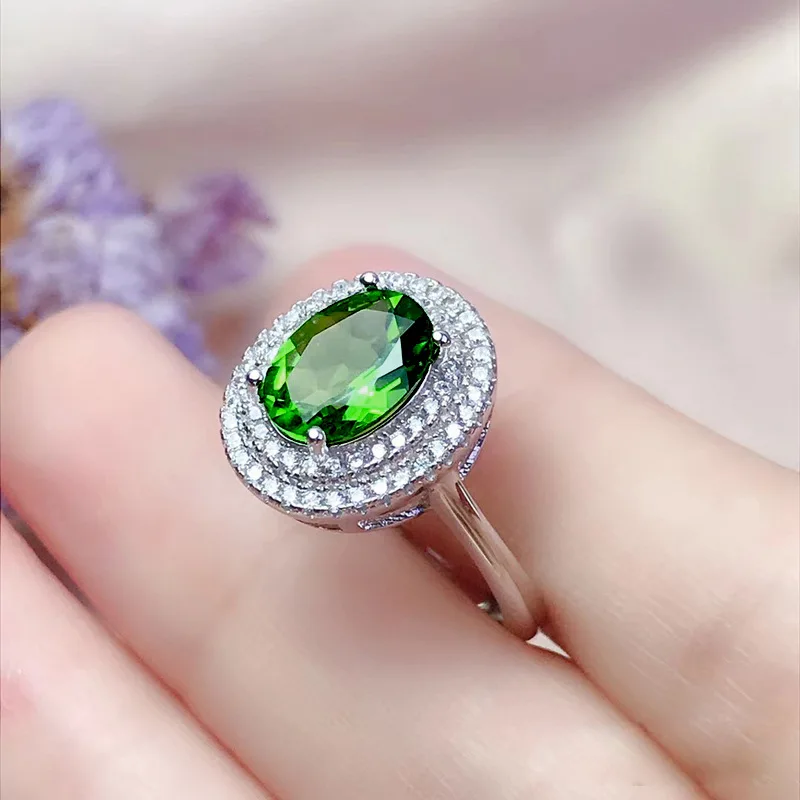 

Женское кольцо с изумрудом, Открытое кольцо с зеленым турмалином