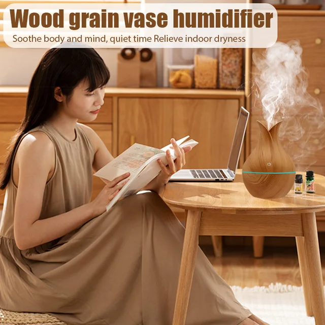 Air Humidifier Aroma Oil Humidificador Mini Wood Grain Diffuser Quiet Mist Sprayer For Bedroom Home Car Fragrance Purifier 130ML 3