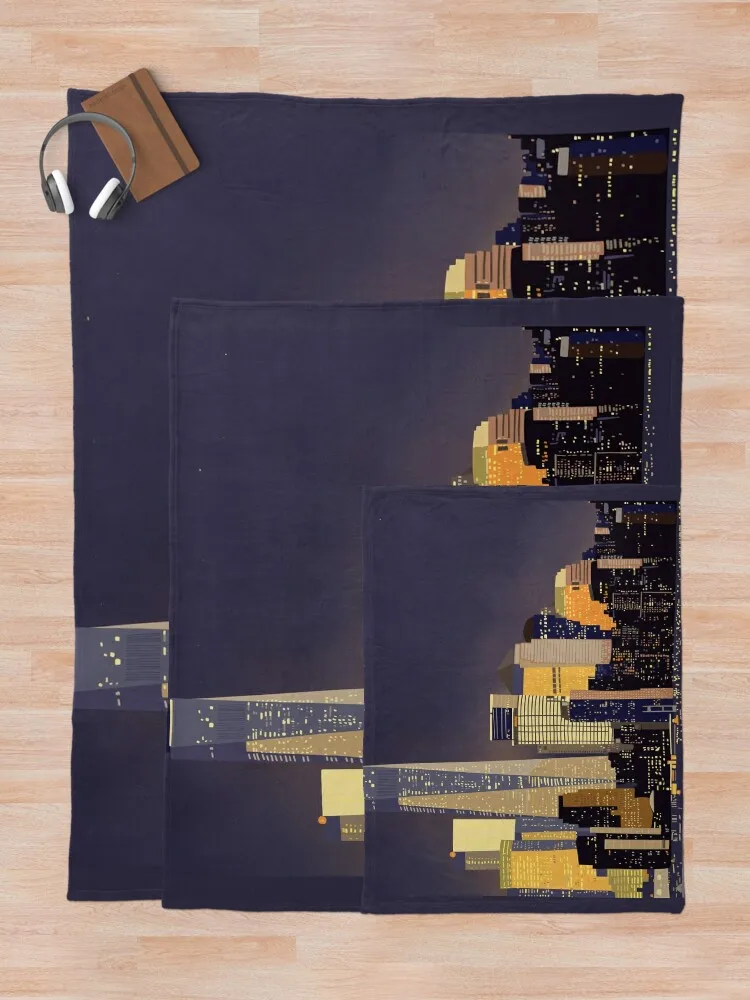 Нескребки ночью иллюстрация пледы одеяло рождественские украшения подарки