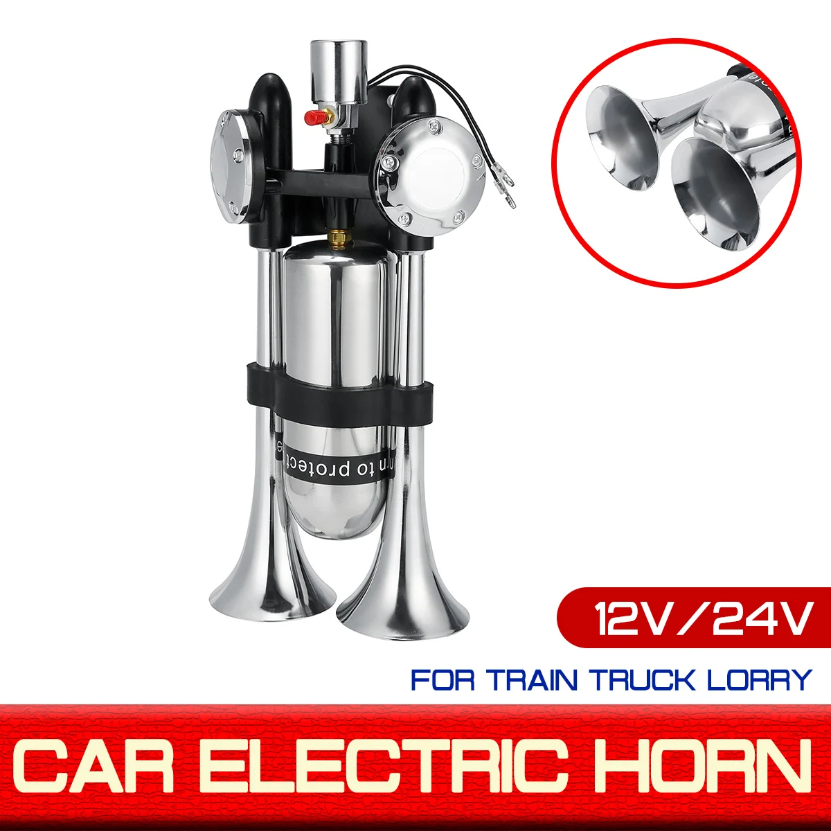 

500DB 12V/24V Dual Trumpet Electric Horn Loud Chrome Air Horn Speaker Kit For Train Truck Lorry