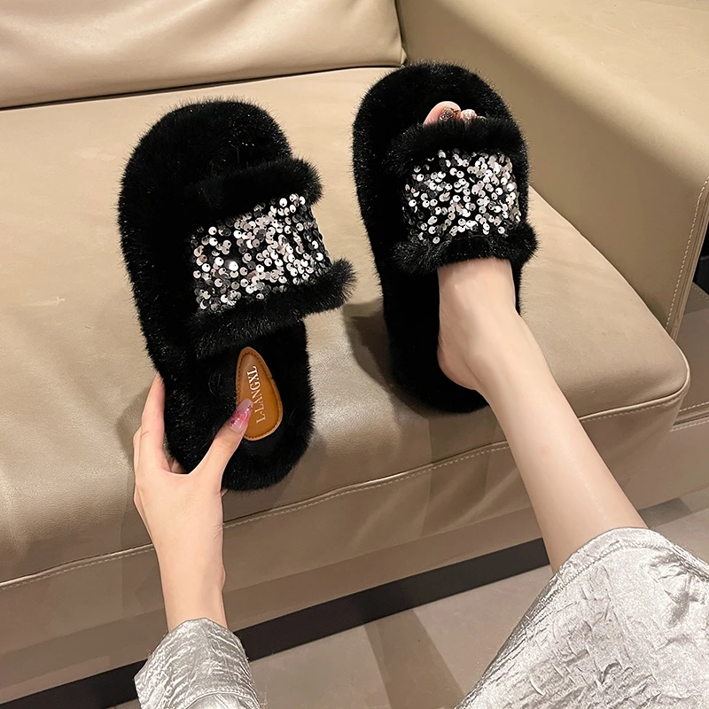 Женские зимние шлепанцы на платформе из искусственного меха