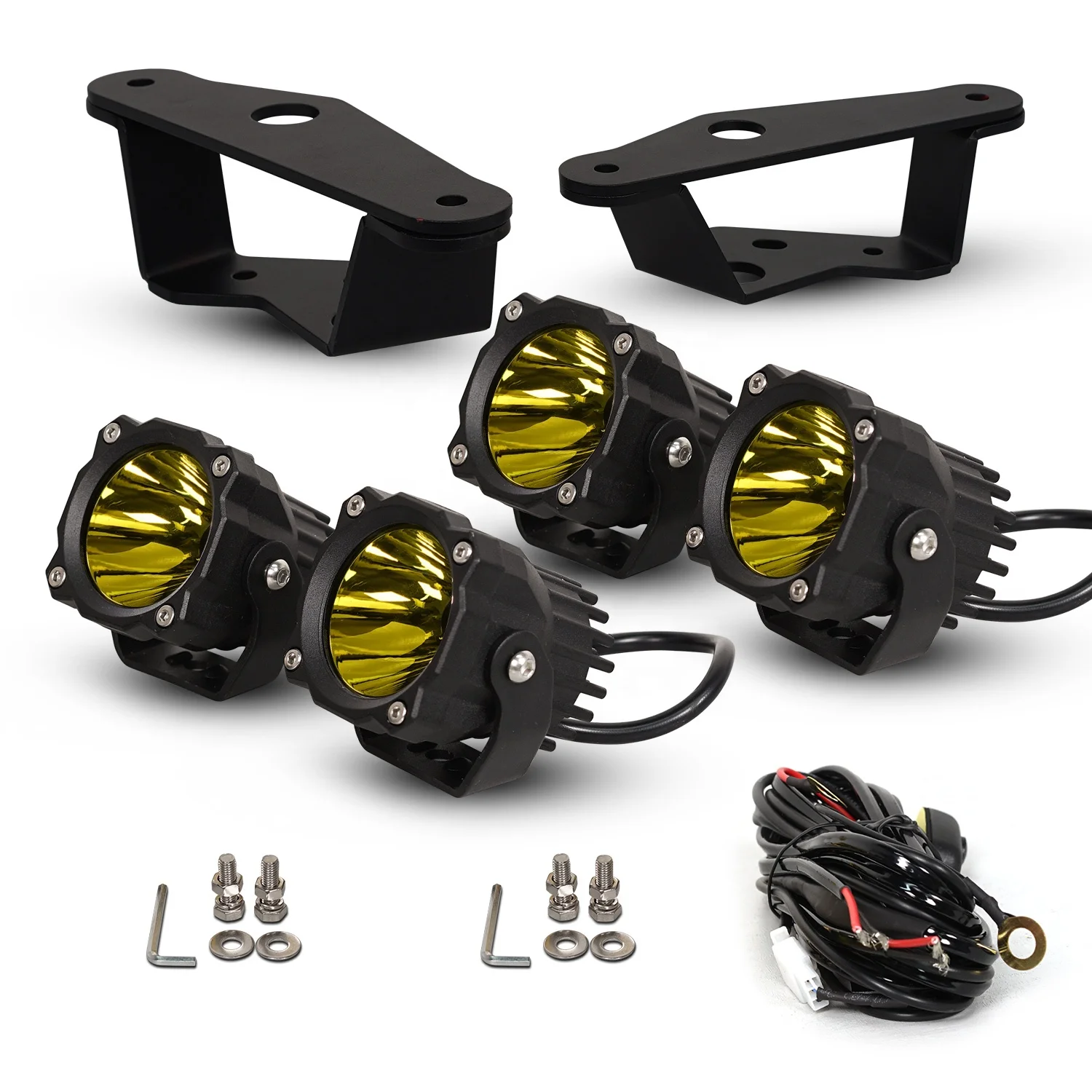 

Archaic New Arrival Bronco Parts A-pillar bracket with 2pcs bracket(black)+4 pcs led lights(yellow)For Ford Bronco 2021-UP