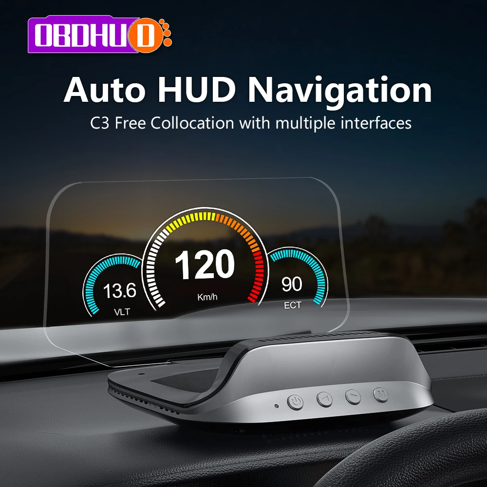 obdhud c3 plus auto projector hud navigation gps obd2 eobd speedometer head up display electronics car accessories for all car free global shipping