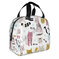 cute kitten creative kids hand painted textures insulated lunch bags print food case cooler warm bento box for kids lunch box