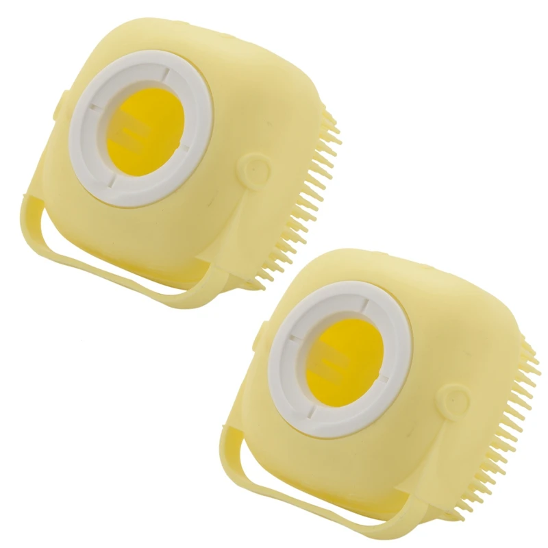 

Promotion! 2X Dog Silicone Rubber Bathing Brush Pet Massage Shampoo Dispenser Brushes For Dogs And Cats Shower Grooming - Yellow