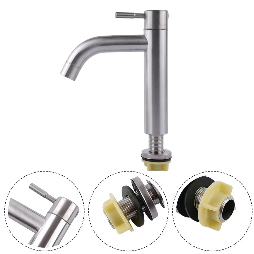 

Bathrooms Faucet Single Cold Sink Faucet Water Sink Mixer Tap Stainless-Steel Bathrooms Counter Basin Faucet Lavatory Sink Taps