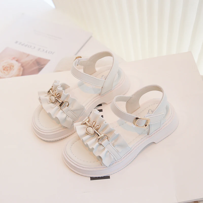 

Сандалии на платформе для девочек, Детская универсальная плиссированная повседневная обувь в виде кролика для платьев, Новинка лета 2023, с открытым носком, в Корейском стиле