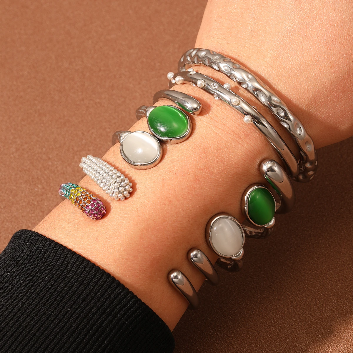 NIMAI Роскошные ювелирные изделия из нержавеющей стали жемчужные циркониевые