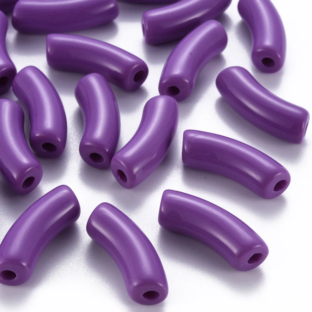 

500g Opaque Acrylic Beads Curved Tube Dark Violet 36x13.5x11.5mm Hole: 4mm about 133pcs/500g