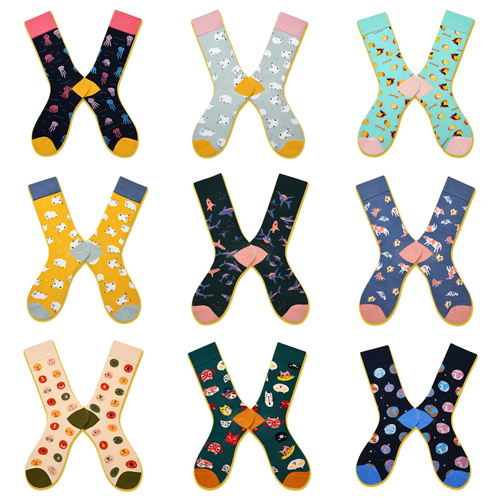 Happy Men Sokken Creative Personality Cartoon Funny Socks Pug Shark Car Fashion Pattern Skateboard Chaussette Homme Skarpetki