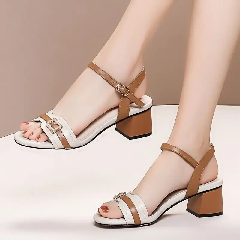 

Ladies fashion sweet and light pu leather brown loafers Ladies cute open toe comfortable high heels