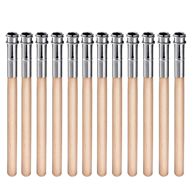 

12 Pieces Wooden Pencil Extenders Art Pencil Lengthener Crayon Extension With Aluminum Handle For School Office Supplies