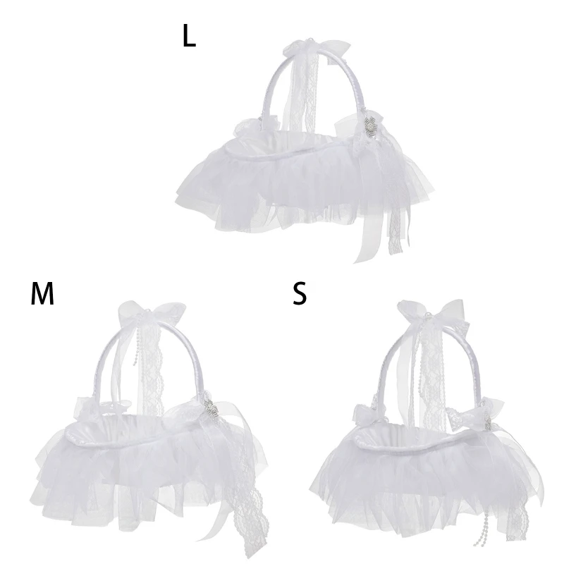 

Свадебная корзина для девочек с цветами, белая корзина для цветов с бантом и кисточкой, Прямая поставка