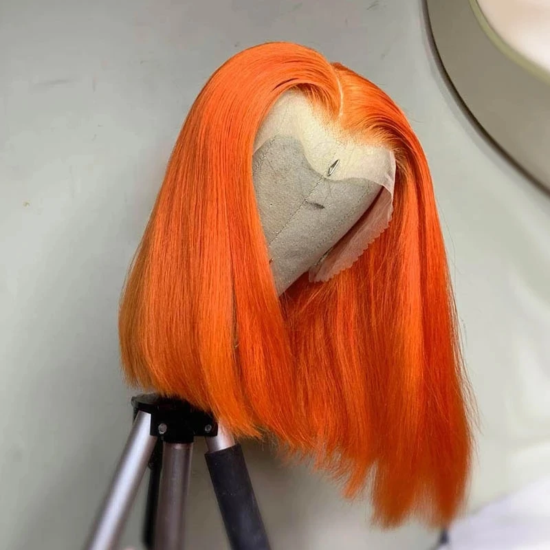 

Orange 13x6 Lace Front Bob Wigs 150 Density Pre Plucked Transparent Brazilian Remy T Part 13x1 Lace Wig Women 4x4 Closure Wig