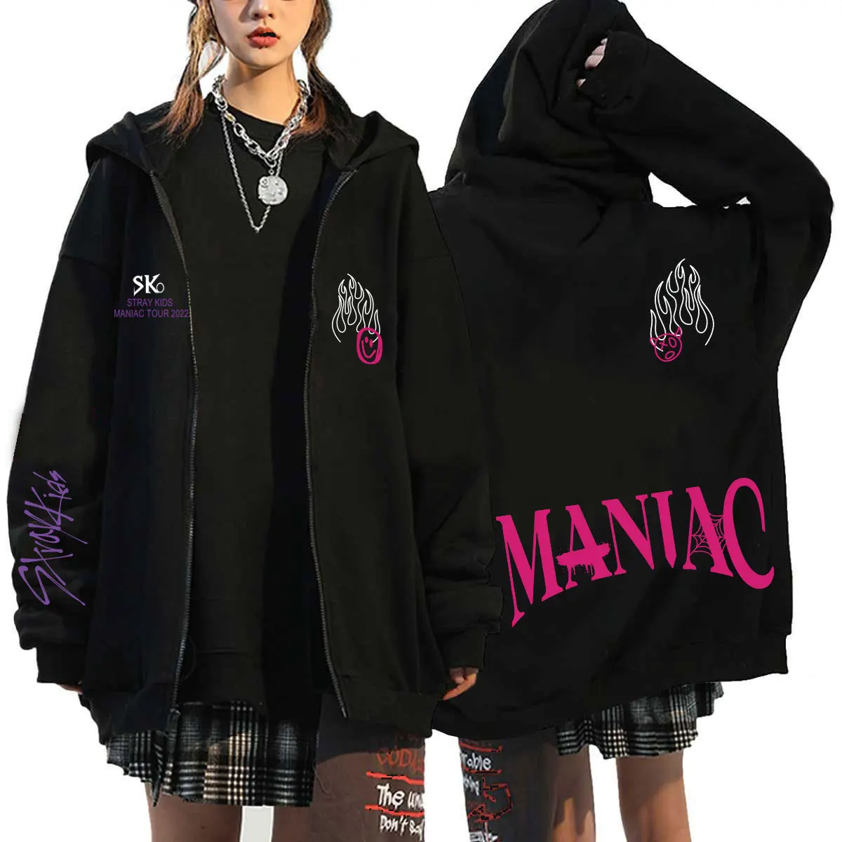 

Детские толстовки на молнии Kpop SKZ Maniac World Tour, североамериканский тур, толстовка с капюшоном для женщин и мужчин, куртка на молнии в Корейском стиле