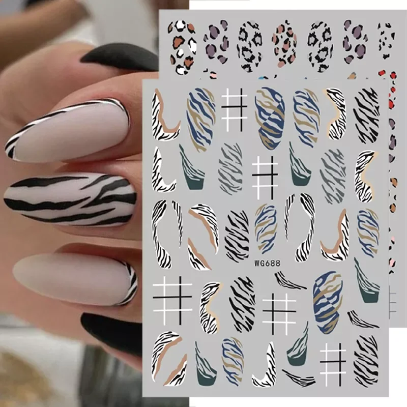 

Black 3D Leopard Nail Stickers White Milk Cow Nail Design Snake Prints Sliders Animal Skins Foils Zebra Pattern Manicures Decor