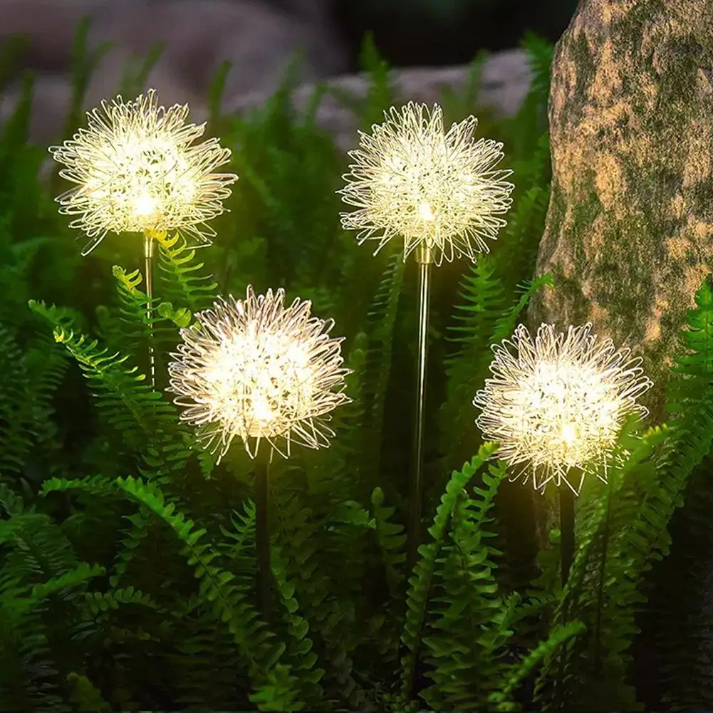 

Светодиодный фсветильник на солнечной батарее для газона, уличная сказочная лампа из нержавеющей стали с одуванчиком для террасы, сада, вил...
