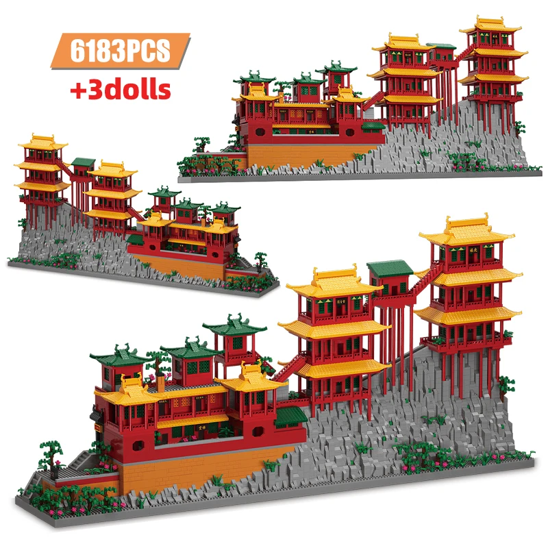 

6183PCS Mini City Traditional Attic House Figures Bricks Ancient Hanging Temple Architecture Building Blocks Toy For Kids Gifts