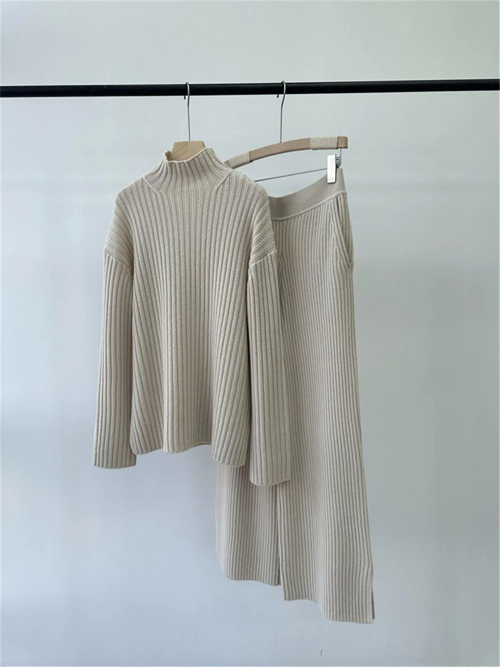 Женский кашемировый комплект осень-зима 2024 пуловер с полуводолазкой свитер +