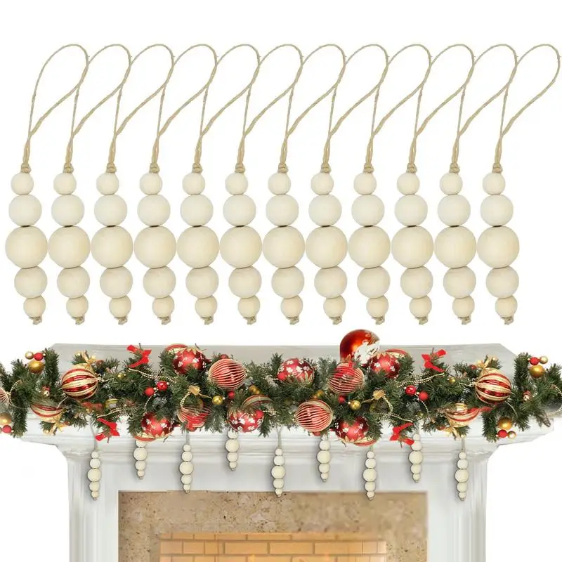 

Wood Bead Pendant 12pcs Wood Beads Decor Home Decoration Holiday Supplies Natural Wood Hangings Gift For Kids Friends Relatives