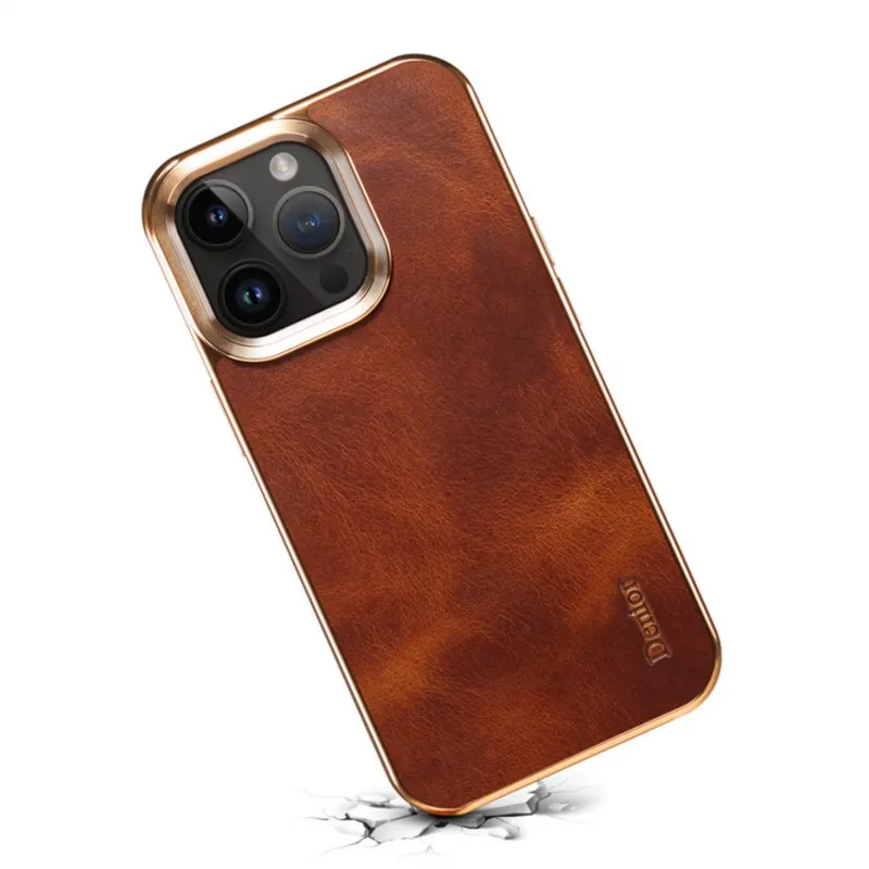 High End Business Retro Oil Wax First Layer Leather Turnkey Electroplating Case For iphone 14 13 12 Pro Max Plus New Products
