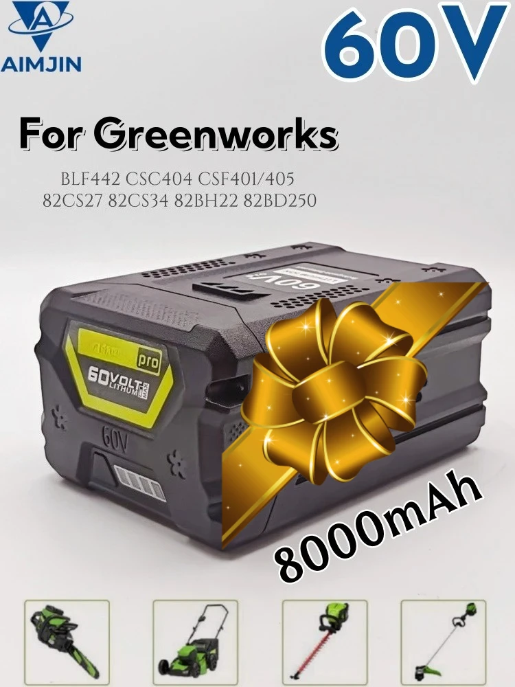 Фото Аккумулятор 60В для электроинструментов Greenworks 8000мАч BLF442 CSC404 CSF401/405 82CS27 82CS34 82BH22 82BD250 №1