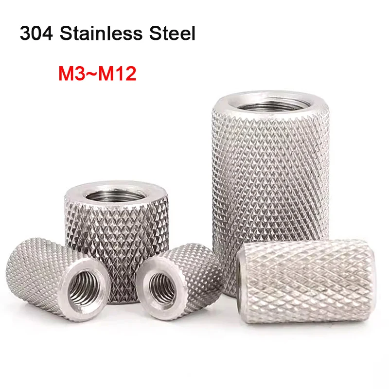 

1~5Pcs M3 M4 M5 M6 M8 M10 M12 304 Stainless Steel Extended Cylindrical Flat Head Knurled Hand Screw Nut Mesh Nut Adjustment Nut