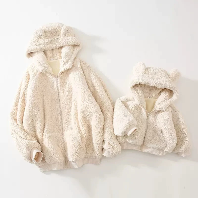 

Family Look Mom And Daughter Son Matching Clothes Winter Women's Fleece Jackets Kids Teddy Bear Jacket Baby Girls Boys Warm Coat