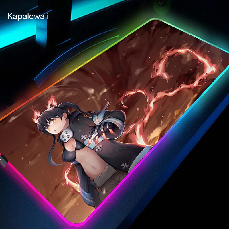 

LED Light Desk Mat xxl Computer Mousepad Fire Force 80x30 90x40cm Backlight Keyboard Cover Keyboard Mause Gaming Mouse Pad RGB