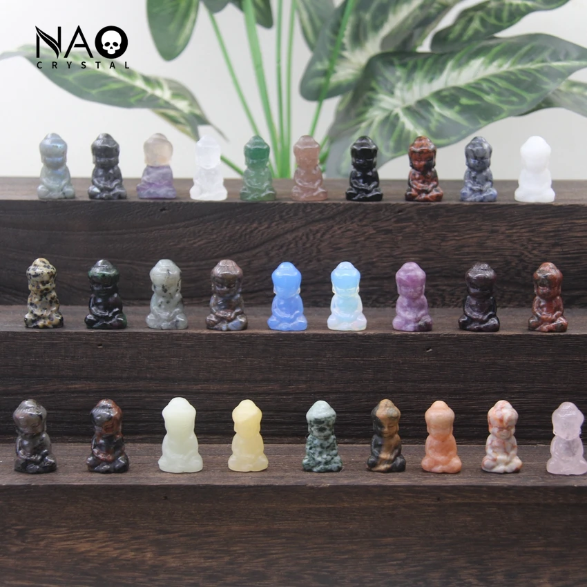 

1.2" Natural Gemstone Carving Mini Buddhas Figurine,Lucky Energy Meditation Stone Healing Crystal Home/Office/Room Decor Gifts