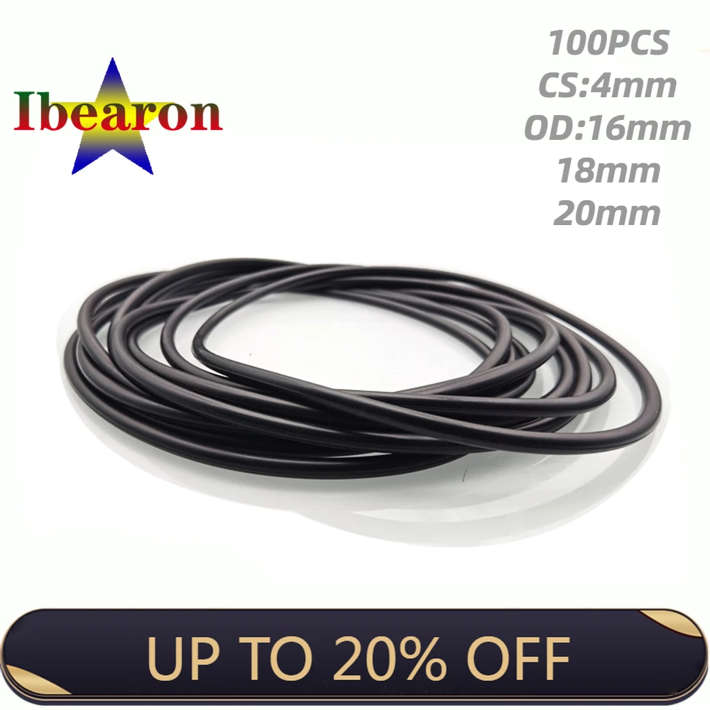 

100PCS Black O Ring Gasket CS 4mm OD 16mm 18mm 20mm NBR(Nitrile Rubber Buna) Round O Type Corrosion Oil Resistant Seal Washer