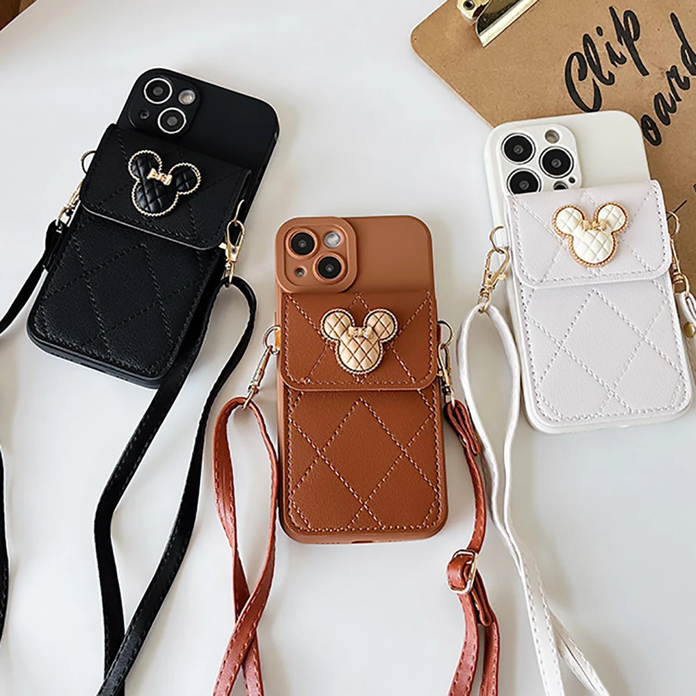 

Phone Case for iphone 14 Pro Max 13 11 12 X XR XS 7 8 plus SE2022 Diamond Leather Wallet Crossbody Lanyard Soft Cover